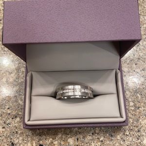NEW MENS 14K WHITE GOLD DIAMOND MORSE CODE A.JAFFE SIZE 12 WEDDING BAND
